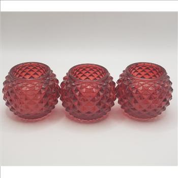 VTG Set of 3 Ruby Red Diamond Point Cut Glass Votive Candle Holders