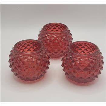 VTG Set of 3 Ruby Red Diamond Point Cut Glass Votive Candle Holders