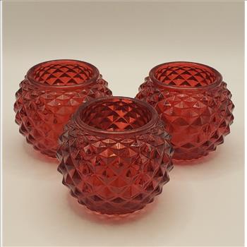 VTG Set of 3 Ruby Red Diamond Point Cut Glass Votive Candle Holders