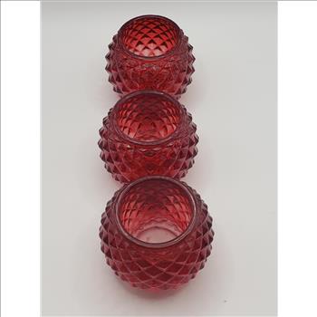 VTG Set of 3 Ruby Red Diamond Point Cut Glass Votive Candle Holders