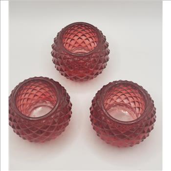 VTG Set of 3 Ruby Red Diamond Point Cut Glass Votive Candle Holders