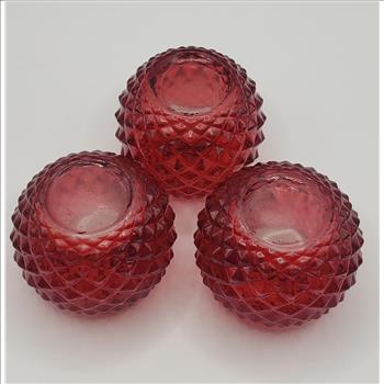 VTG Set of 3 Ruby Red Diamond Point Cut Glass Votive Candle Holders