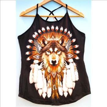 New, Women Native American Wolf Camisole Tank Top SIze Large