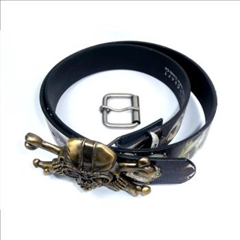 3D Bronze Plated Skull & Bones Belt Buckle With Belt