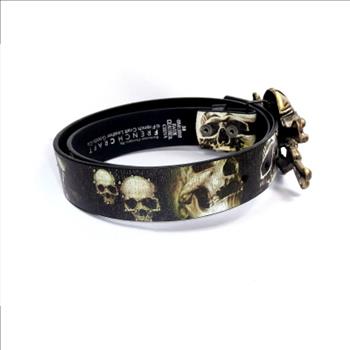 3D Bronze Plated Skull & Bones Belt Buckle With Belt