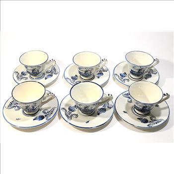 Set of 6 Delft Tea Cups and Saucers