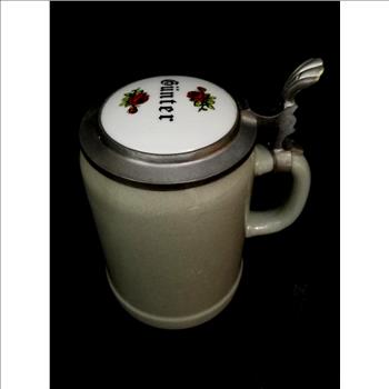 Vintage W German Stoneware Beer Stein Giinter With Rein Zinn Lid