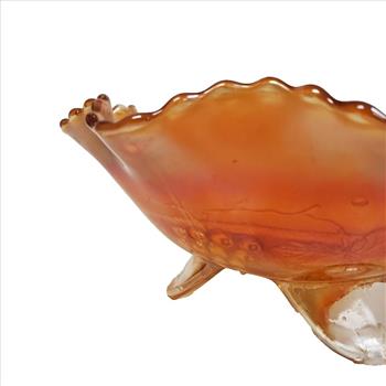 VTG Fenton Carnival Glass Vine Leaf Marigold Stag & Holly Ruffled Footed Bowl