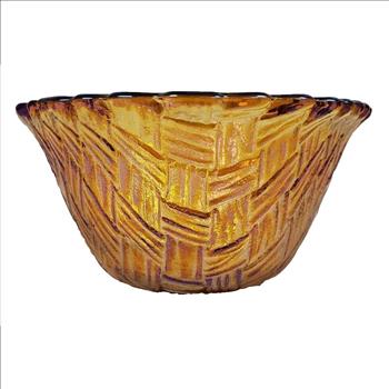 Vintage USA Small Indiana Glass Marigold Carnival Glass Basket Weave Pattern Bowl
