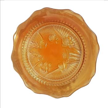 VTG USA Jeannette Carnival Marigold Glass Iris & Herringbone Pattern Plate 6 5/8