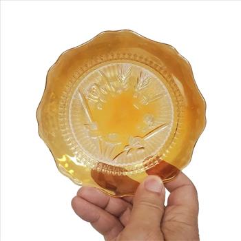 VTG USA Jeannette Carnival Marigold Glass Iris & Herringbone Pattern Plate 6 5/8