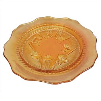 VTG USA Jeannette Carnival Marigold Glass Iris & Herringbone Pattern Plate 6 5/8
