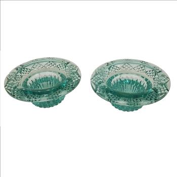 VTG Indonesia ALI Pair Emerald Pressed Glass Candle Stick Holders