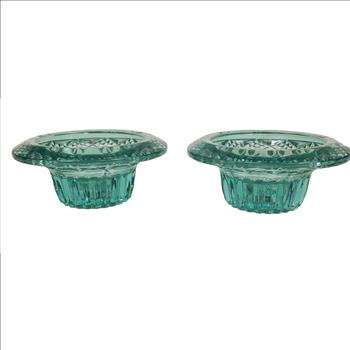 VTG Indonesia ALI Pair Emerald Pressed Glass Candle Stick Holders