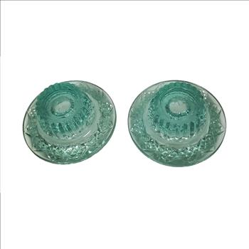 VTG Indonesia ALI Pair Emerald Pressed Glass Candle Stick Holders