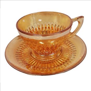 Vintage USA Jeannette Marigold Carnival Glass Tea Cup and Saucer