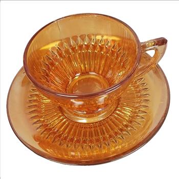 Vintage USA Jeannette Marigold Carnival Glass Tea Cup and Saucer