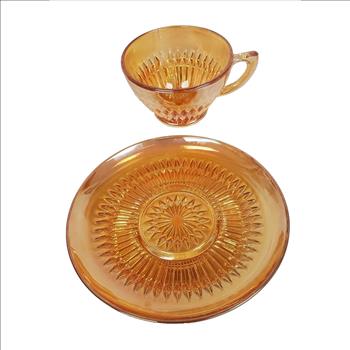 Vintage USA Jeannette Marigold Carnival Glass Tea Cup and Saucer