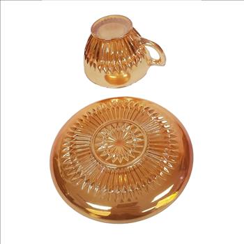 Vintage USA Jeannette Marigold Carnival Glass Tea Cup and Saucer