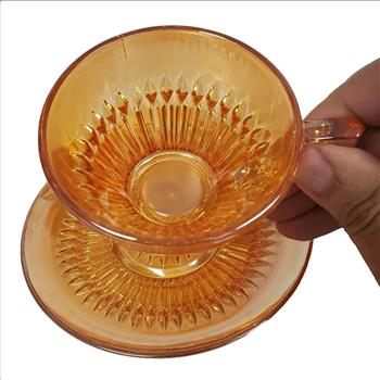 Vintage USA Jeannette Marigold Carnival Glass Tea Cup and Saucer