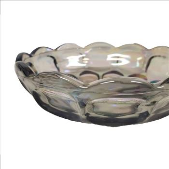 VTG USA Indiana Iridescent Carnival Glass Scalloped Edges Thumbprint Candy Dish