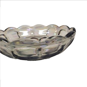VTG USA Indiana Iridescent Carnival Glass Scalloped Edges Thumbprint Candy Dish