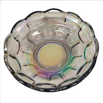 VTG USA Indiana Iridescent Carnival Glass Scalloped Edges Thumbprint Candy Dish