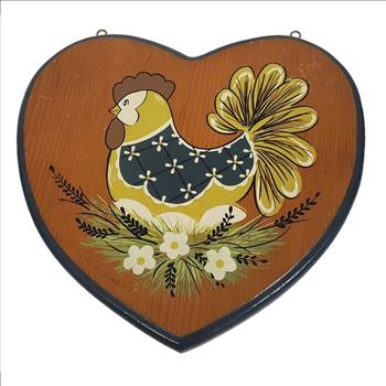 Vintage Hand Painted Chicken Flowers and Leaves Sign on Wood