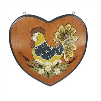 Vintage Hand Painted Chicken Flowers and Leaves Sign on Wood