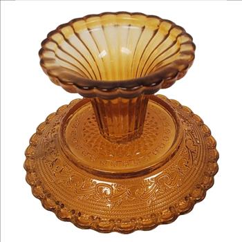 Vintage KE KASA Elements Dessert Amber Glass Pedestal Stand 3