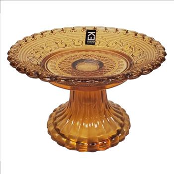 Vintage KE KASA Elements Dessert Amber Glass Pedestal Stand 3