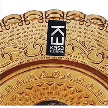 Vintage KE KASA Elements Dessert Amber Glass Pedestal Stand 3