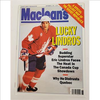 Vintage Canada Sept 9 1991 Maclean's Magazine lucky Lindros & Pullout Map