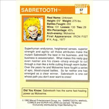 1990 Impel Marvel Universe Series 1 Super-Villains SABRETOOTH #57