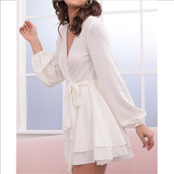 New, Women, V neck Elegant Casual White Dress Size Small