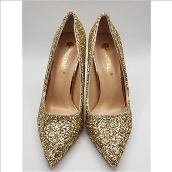 Women's Gold Glitter Heels Metal Leaf Vine Bridal Shoes Sz 7