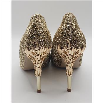 Women's Gold Glitter Heels Metal Leaf Vine Bridal Shoes Sz 7