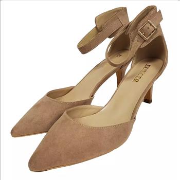 New Eunicer Women's Ankle Strap Low Heel Stiletto Dress Pump Suede Shoes Size 8