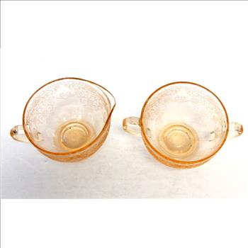 Vintage Pink Depression Glass Sugar Bowl and Creamer Set