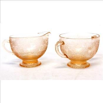Vintage Pink Depression Glass Sugar Bowl and Creamer Set