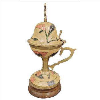 Vintage Enameled Hand Painted Brass Incense Burner India 7