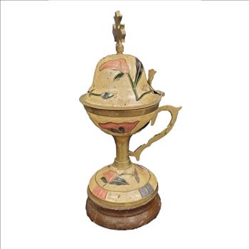 Vintage Enameled Hand Painted Brass Incense Burner India 7