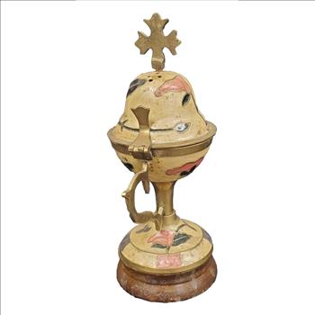 Vintage Enameled Hand Painted Brass Incense Burner India 7