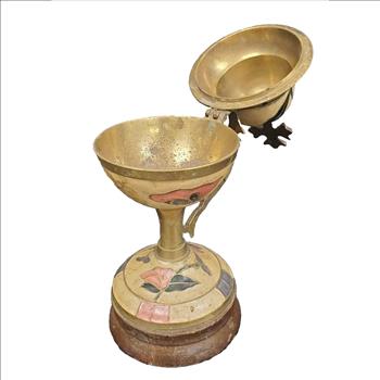 Vintage Enameled Hand Painted Brass Incense Burner India 7