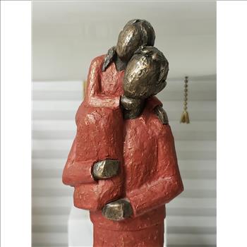 Vintage Genesis Fine Arts Heredities Red Cold Cast Bronze Resin Father and Daughter Sculpture, 10.5