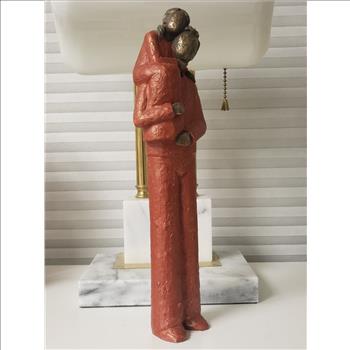 Vintage Genesis Fine Arts Heredities Red Cold Cast Bronze Resin Father and Daughter Sculpture, 10.5