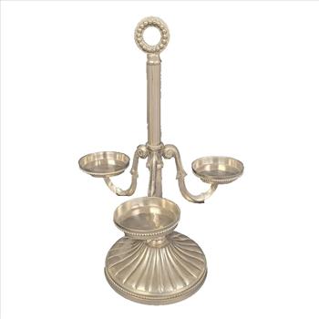 VTG India Silver Plate Brass Base and Steel Candelabra 3 Candle Holder 12