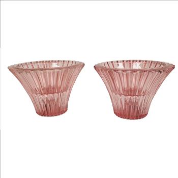 Vintage USA Pair of Ribbed Pink Cut Glass Votives Candle Holders
