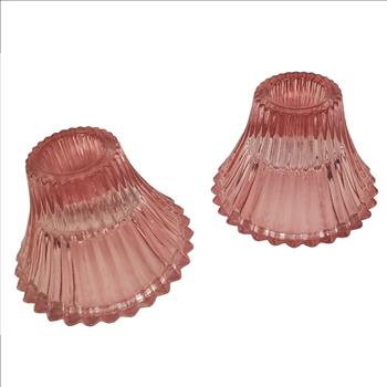 Vintage USA Pair of Ribbed Pink Cut Glass Votives Candle Holders
