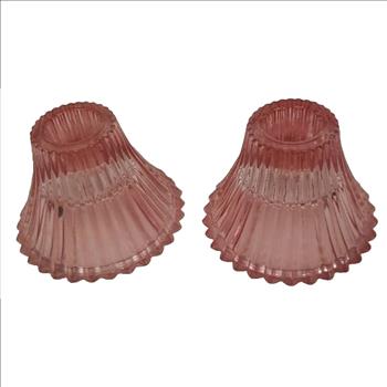 Vintage USA Pair of Ribbed Pink Cut Glass Votives Candle Holders